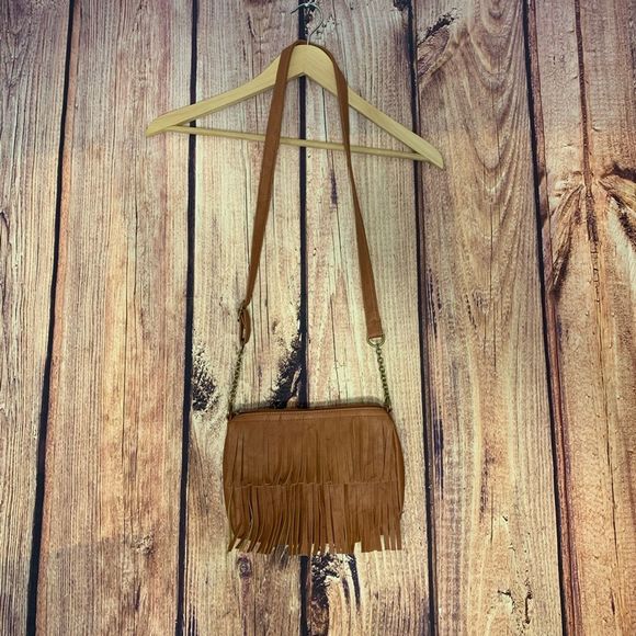 Boho Brown Faux Leather Fringe Crossbody Purse - Picture 2 of 8
